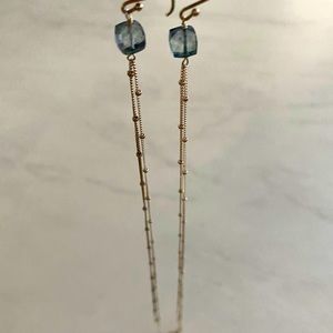 Super long blue crystal chain earrings